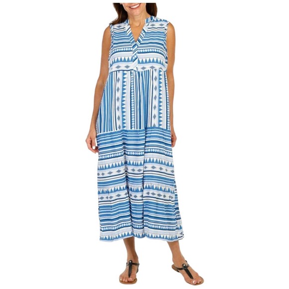 New Mlle Gabrielle Womens Size Small V Neck Sleeveless Midi A Line Dress Blue - Picture 8 of 8